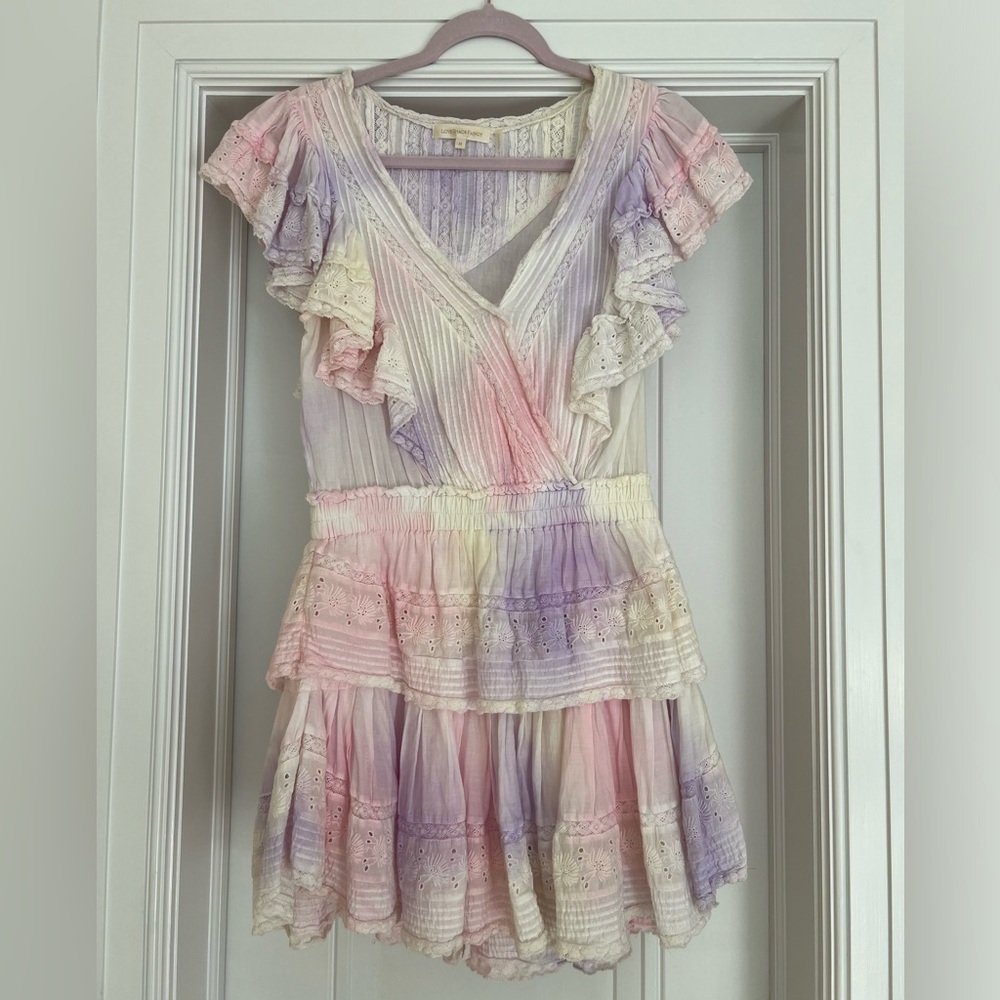 LoveShackFancy mini ruffle dress. Size M